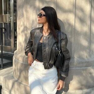 ZARA FAUX LEATHER BOMBER